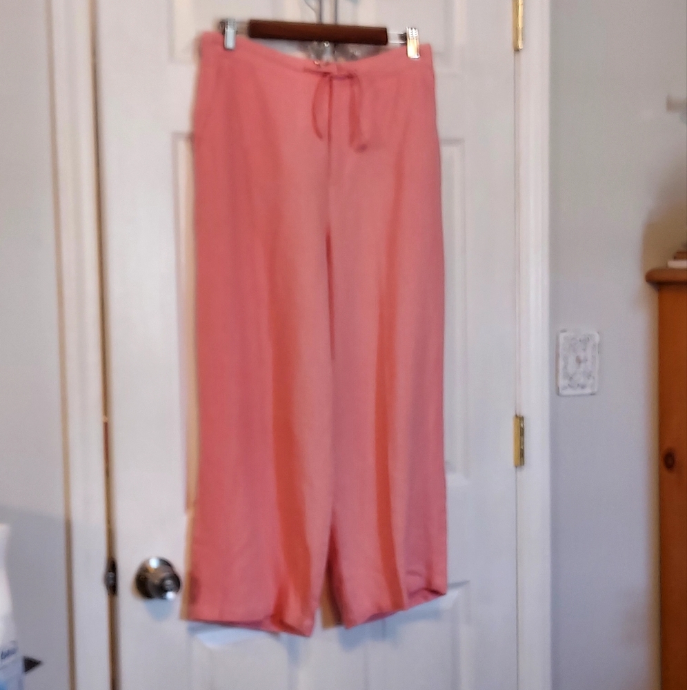 Relativity 100% Linen Wide Leg Trouser Pants High Rise Pink Medium Barbie Boho